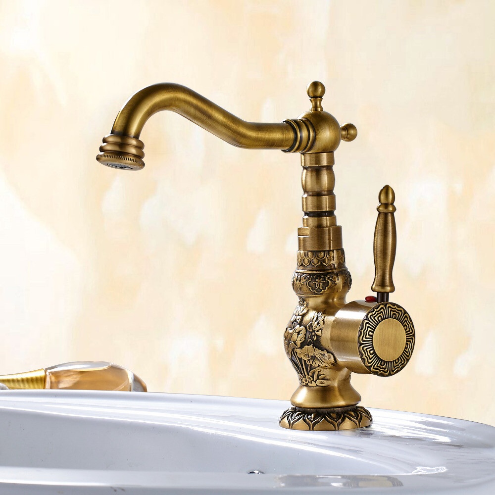 Alessandria Antique Brass widespread faucet — installed view